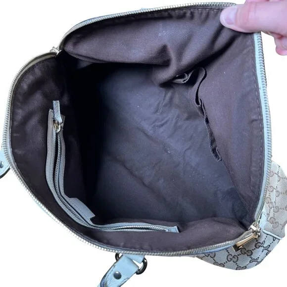 Gucci Beige/White GG Canvas and Leather Medium Horsebit Nail Dome Satchel - Picture 6 of 11